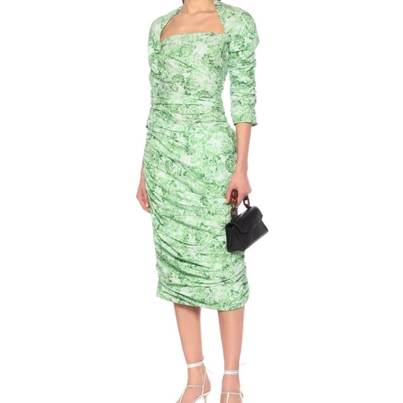 ganni green satin dress Dark Green Bridesmaid Dress Chic Bateau Neckline Ruffle Short Sleeves